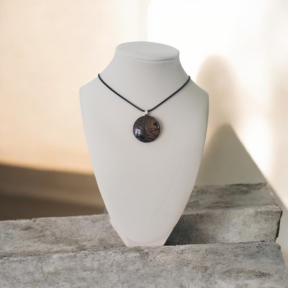 Handmade Black and Brown Abract Swirl Pendant Necklace - Picture 4 of 11
